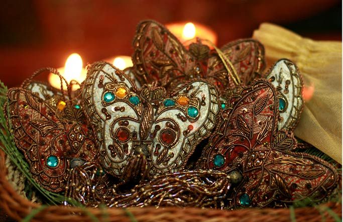 Hand Beaded Luxurious Christmas Ornaments Holiday Butterflies 12